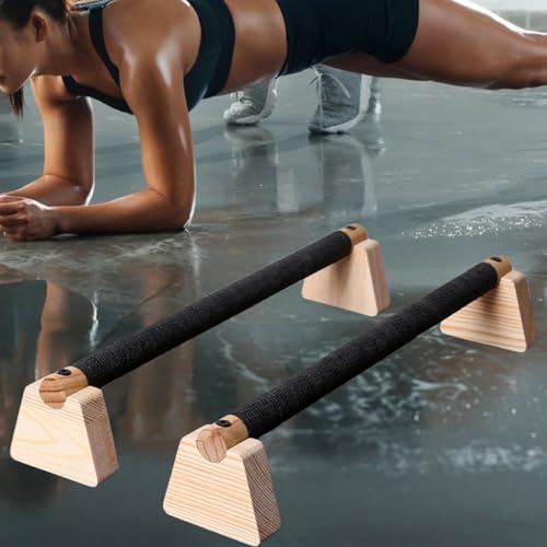 Qianly 2 Pieces Push Up Bar Wooden Parallettes Bar for Men Women Portable Sturdy Structure Push Up Stand for Exercise Floor Workout, 50CM