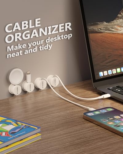 Magnetic Cable Clips 360° Rotation Cord Holder, 6Pack Cord Organizer 1s Lock Cable Smooth Adjustable Desk Organizers and Accessories, Adhesive Cord Clips for Nightstand,Phone,Wall,Car,Home Office - color: White, size: 6 PACK