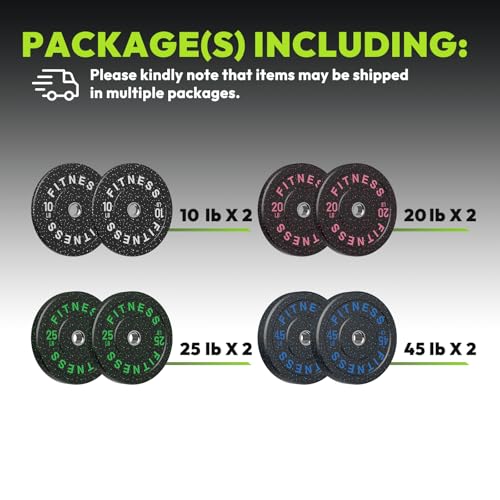 HANDBODE 2-Inch Weight Plates High Bounce, Olympic Bumper Plate Set 45/100/160/190/260/300lb, Colored Weight Plates Set for Home Gym, Barbell Weights Rubber Strength Training Plate for Weight Lifting - size: 200 lb Set (Pair of 10, 20, 25, 45 lb), style: