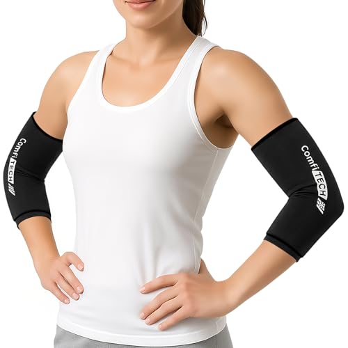 ComfiTECH Tennis Elbow Ice Pack Wraps, Flexible Arm Gel Cold Sleeve, M, 2P | Golfers Ice Arm Brace for Forearm & Calf Discomfort, Reusable Gel Cold Compression Sleeve for Pitchers, Arthritis & Muscle - size: Medium