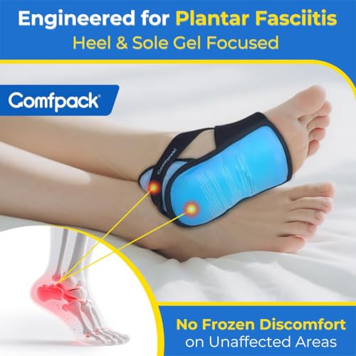 Comfpack Plantar Fasciitis Relief Ice Packs, 2PCS Heel Ice Pack Warp for Pain Relief with Heel & Sole Gel Coverage, Adjustable Hot Cold Therapy Foot Ice Pack Wrap for Heel Spur, Achilles Tendonitis