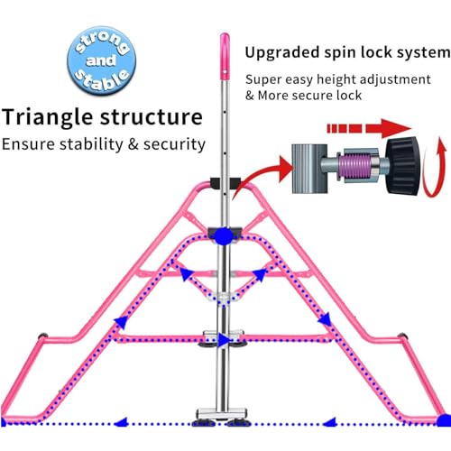 Gymnastics Horizontal Bar, Junior Training Kip Bar Gymnastics Equipment for Home, Adjustable Telescopic Height Folding Horizontal Bar with Gymnastic Rings for 3-12 Years Old Kids - color: Pink
