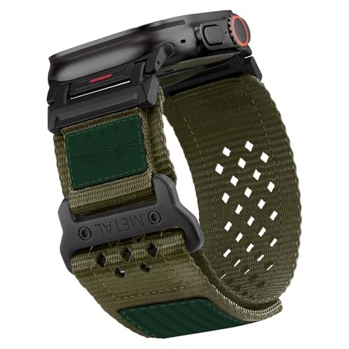 Rugged Nylon Band for Apple Watch Ultra 3/2/1 Series 11 10 9 8 7 6 5 4 SE/3/2/1 for Men,Breathable Stars-Stripes Flag Wristband Workout Athletic Strap for iWatch Ultra Bands 49mm 46mm 45mm 44mm 42mm - color: 08-Green-Leather Flag-Metal adapter, size: 49/4