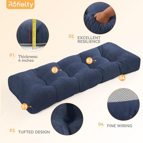 ROFIELTY Bench Cushion 45 Inch, Non-Slip Tufted Bench Cushion for Indoor Furniture for Bay Window, Entryway Bench, Piano Seat (Chenille-Blue, 45x18x4) - color: Chenille-blue, size: 45x18x4