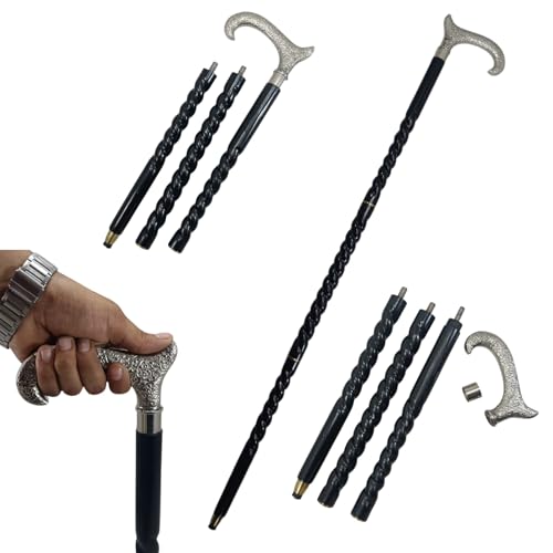 Victorian Wooden Walking Cane with Silver Brass Handle | Foldable, Elderly Gift, Mobility Support Stick For Men & Women