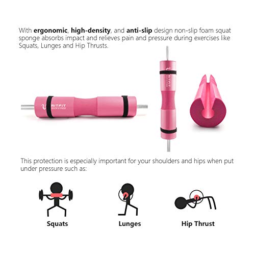 RitFit 7PCS Barbell Squat Pad Set, Hip Thrust & Lunges | Includes Resistance Band, 2 Safety Straps, 2 Gym Ankle Straps & Carry Bag, Upgraded Neck & Shoulder Protective Pad - color: Pink
