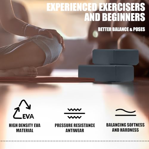 Septo 2 Pcs Yoga Blocks, 9x6x3 Inch Foam Blocks for Pilates | High density EVA foam Yoga Props lightweight non-slip surface for meditation stretching balance training - color: Grey