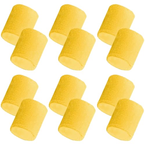 12 PCS Sweatbands Sports Wristband, Sweat Absorbent, for Basketball, Tennis, Football, Running - color: yellow