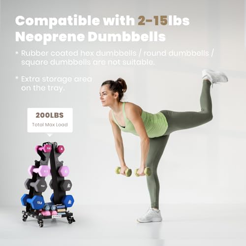 LIONSCOOL Premium Solid Steel Dumbbell Rack Stand Only, A-Frame Portable Weight Storage Organizer with Optional Tray and Wheels, Perfect for Home Gym Fitness Storage (200LBS/300LBS/700LBS Weight Capacity Available) - style: Small, 200 LBS (for 2-15lb Neop