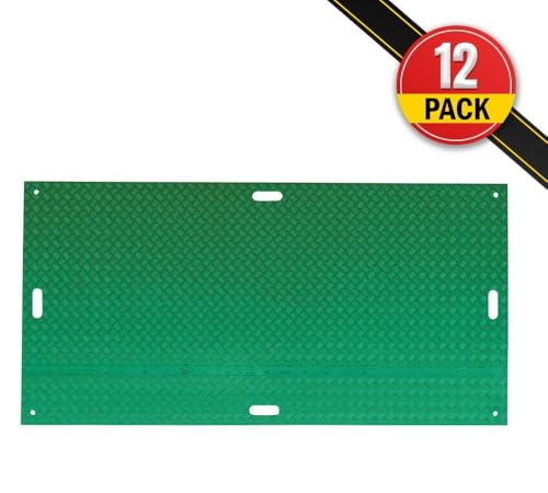 Mytee Products 12 Pack 4' x 8' Green Ground Protection Mats w/Double Sided Diamond Plated Tread Design & 22 Pcs Single Connectors - Polyethylene Mat, Easily Supports 120 Ton Loads on Lawns, Dirt - color: Green, size: 12 - Pack