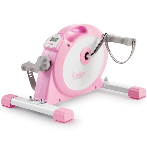 Sunny Health & Fitness Smart Under-Desk Bike Exerciser, Low-Impact Cardio Cycling Equipment for Home/Office, Mini Paddler for Arm/Leg Mobility Training, Free SunnyFit App - color: Pink