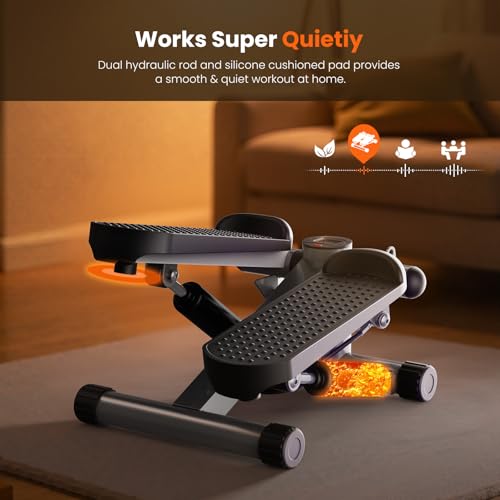 Sweetcrispy Mini Stair Steppers with Resistance Bands for Exercise at Home, Portable Exercise Twist Stepper Machine for Full Body Workout, 300LBS Capacity - color: 300lbs Sliver