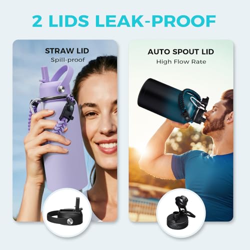 1 Gallon Insulated Water Bottle with Straw - 128oz 64oz Water Jug with Handle Paracord, Straw Spout Lids, Bottle Carrier, Triple Walled Stainless Steel Hydro Bottle, Metal Gallon Water Bottle Large - color: Magic Black, size: 128 Ounces