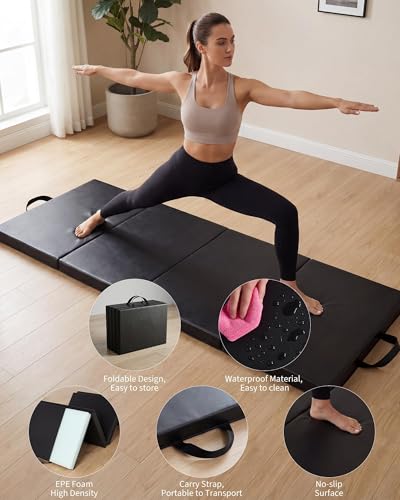Gymnastics Mat, 6x2/3Ft 2-Inch Thick 4-Fold Exercise Floor Mat for Home Gym, Portable Yoga Mat for Pilates, Aerobics, Martial Arts & Training