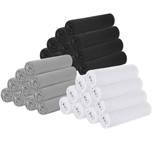 Hosuly 30 Pack Cooling Towels, 40"x12" Ice Breathable Soft Chilly Sweat Rag Microfiber Workout Rags for Gym Cooling Towels for Neck and Face for Yoga Golf Sport Running - color: Black, White, Light Gray