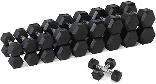 WF Athletic Supply Rubber Coated Hex Dumbbell Set, Multiple Choices Available - Dumbbells with Rack Stand and Mat, or Dumbbells Only (200/550/1200/2100/3000 LB) - color: c. 5 - 50LB Dumbbells Only