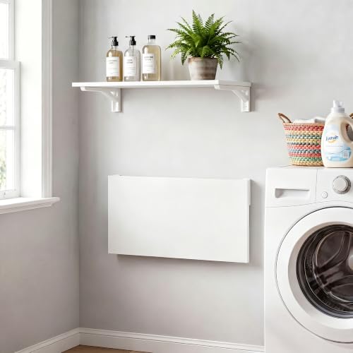 Need Small Fold Down Table Wall Mounted Heavy Duty Small Folding Wall Table Length 30 inches Width 20 inches Perfect Addition to Laundry Room/Home Bar/Kitchen & Dining Room AC15DW(7650) - color: White Desktop & White Folding Shelf Brackets, size: L30" * W