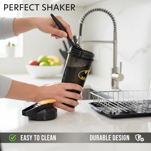 PerfectShaker ACTIV DC Comics & Justice League Series | Leak-Proof, BPA-Free, Shatter-Resistant | ActionRod Mixing Technology for Smooth Blends | Gym, Fitness & Sports Shaker - 28oz (Batman) - color: Batman