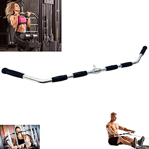 Lat Cable Machine Attachment Curl Pulldown Barbell Revolving Bar, Multi-Exerciser Cable Attachment, Solid Steel Tricep Press Down Bar with Rubber Handgrips & Revolving Hanger - color: 47 Inch
