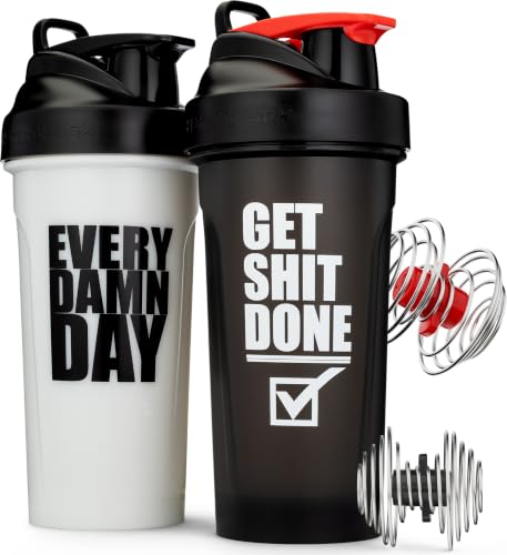 Hydra Cup ShakerShark [2 Pack] 28oz Protein Shaker Bottles, Weighted Whisk Nearly 3X Heavier than Standard Shaker Balls (Get it Done/Every Day, OG 2 Shaker Pack) - color: Get it Done/Every Day