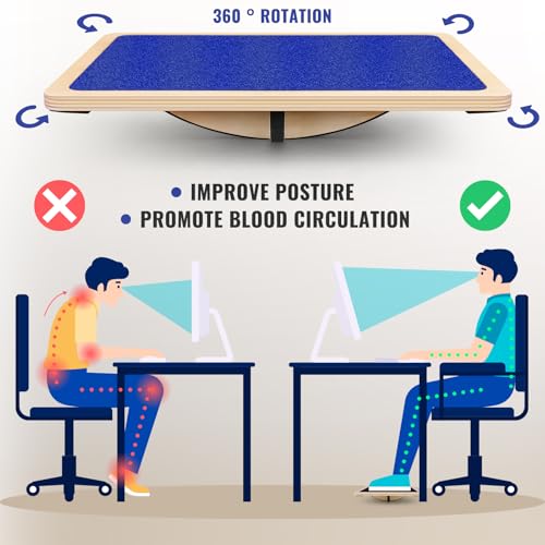 Balance Board Professional Wobble Board for Adults Anti-Slip 350LBS Balance Boards for Physical Therapy Standing Desk Core Strength Wooden Balance Board Rocker Board - color: Blue 360° Balance Board