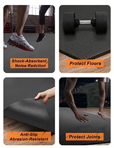 Large Exercise Mat 8'x5'|12'x6'|6'x4'|6'x2' Workout Mat for Home Gym Mats Exercise Heavy Duty Gym Flooring Fitness Mat Large Yoga Mat Cardio Mat for Weightlifting, Jump Rope, MMA, Shoe-Friendly - color: 12'x6'Black