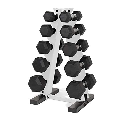 CAP Barbell 150 LB Coated Hex Dumbbell Weight Set with Vertical Rack | Multiple Options - color: White Rack, style: Chrome Handles