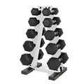 CAP Barbell 150 LB Coated Hex Dumbbell Weight Set with Vertical Rack | Multiple Options - color: White Rack, style: Chrome Handles