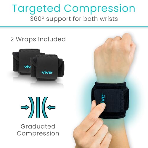 Vive Wrist Wrap Support Braces (2 Pack) | Tennis, Weightlifting, Golf, Sports Band - Adjustable Compression Strap for Tendonitis, Carpal Tunnel & Arthritis - Men/Women