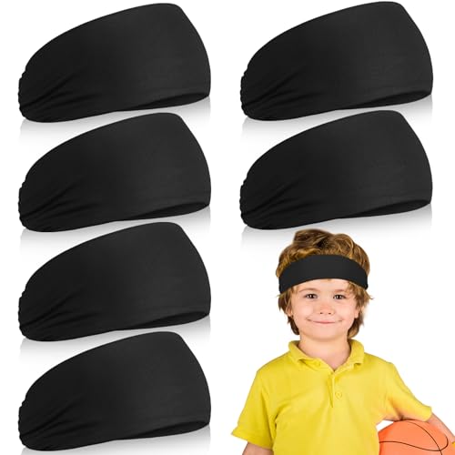 Deekin 6 Pcs Sweatbands for Kids Soccer Headbands Boys for Sports Breathable Sweat Wicking Headband for Kids Athletic Baseball Football Youth 5-15 Years Old - color: Black