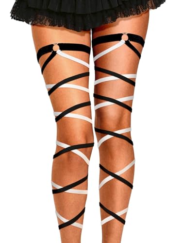 Rave Leg Wraps Elastic Garter Plus Size Leg Straps Music Festivals Outfits for Women - color: Black-white