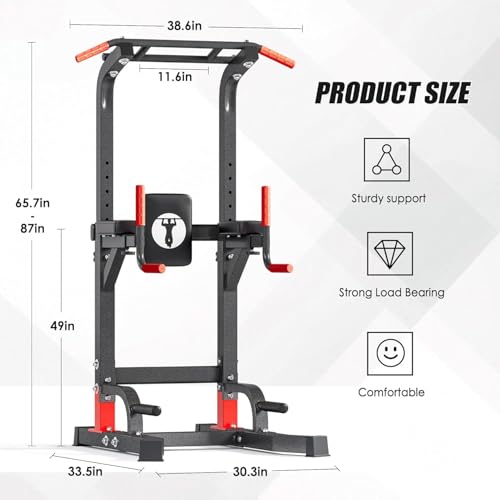 soges Power Tower Pull Up Bar Dip Station, All in One Free Standing Pull Up Bar for Home Gym with 7-Level Height Adjustable, Multi-Function Power Racks Strength Training Equipment, 330 lbs Capacity - color: Black