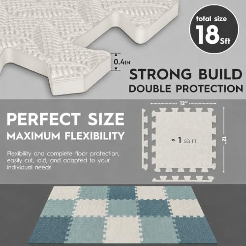 18pcs Puzzle Exercise Mat, 12.6"x12.6"x0.4", 18sqft EVA Interlocking Foam Floor Tiles, Protective, Water-Resistant Flooring for Home Gym & Workout Equipment - color: Cool Blue Trio