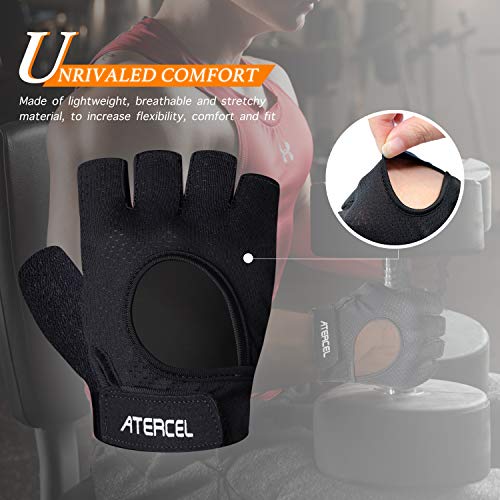 ATERCEL Weight Lifting Gloves Full Palm Protection, Workout Gloves for Gym, Cycling, Exercise, Breathable, Super Lightweight for Mens and Women - color: Black, size: Medium (Pack of 2)