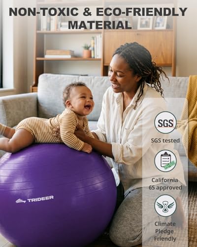 Trideer Yoga Ball for Exercise, Pilates, Core & Balance Training, Stability Ball for Pregnancy & Birthing Prep, Physical Therapy, Daily Stretching, Office Chair for Active Sitting, Quick Pump Included - color: Purple, size: L(23-26ines/58-65cm)