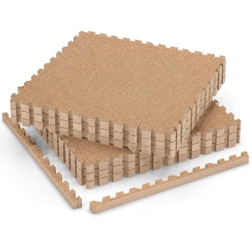 AIRHOP 1'' Ultra-Thick 24 Sq Ft Rubber Top Gym Flooring for Home Gym | 6 Tiles, High Density EVA Foam, Waterproof & Non-Slip Rubber, Interlocking Puzzle Mats, Heavy Duty Floor Protection, 24"x24" - color: Wood, size: 24 Sq Ft (6 Tiles)