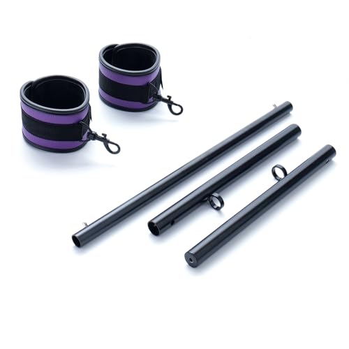 Spreader Bar Heavy Duty Expandable Exercise with 2 pcs Adjustable Strap, Yoga Training Fitness Gear, Workout Bar,Sports Gym Kit - style: Black+Purple PU Kit