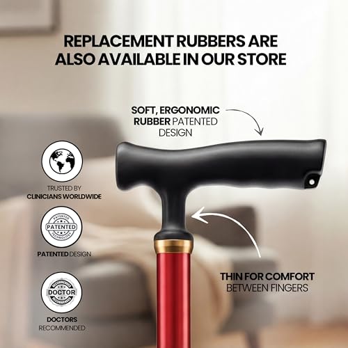 Allay Walking Canes for Men & Women - Adjustable Canes for Women for Stability, Self Standing Wide Quad Pivot Base, Light Weight, Soft Handle Grip and Travel Bag, Walking Sticks for Seniors - color: Red