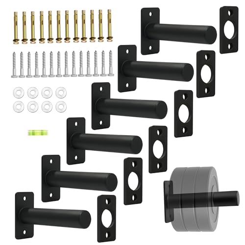 Wall Mounted Olympic Weight Plate Rack, Heavy Duty Metal 2" Plate Holder & Hanger for Home Gym, Garage Gym, Powerlifting & Fitness Equipment Storage, 275 lbs Capacity Barbell Plate Organizer with Screws for Wood & Concrete Walls - color: Black-6pack