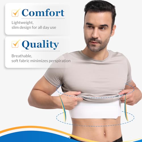 Pauline Broken Rib Brace for Men - Compression Chest Binder for Cracked Ribs Support & Chest Pain Relief - Rib Belt for Bruised Rib Cage (White, Fits 45”-60”) - size: L, style: Men WT