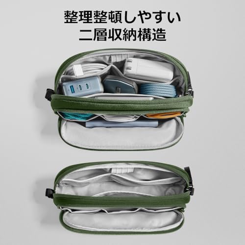 tomtoc Electronic Organizer Travel Case, Water Resistant Dual Compartment Tech Pouch Cable Organization Storage Bag for Charger, Cord, Phone, Hard Drive, Power Bank, Accessories Travel Essentials - color: Green, size: Medium