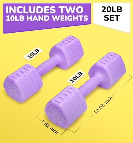 Adjustable Dumbbell Set of 2, 10LB 20LB 30LB Weight Set | Hand Weights for Women Men, Dumbbells for Home Gym Outdoor Exercise & Muscle Toning Weight Loss Rehab Strength Training - color: Purple, style: 20 lb, Pair-Rubber Handle