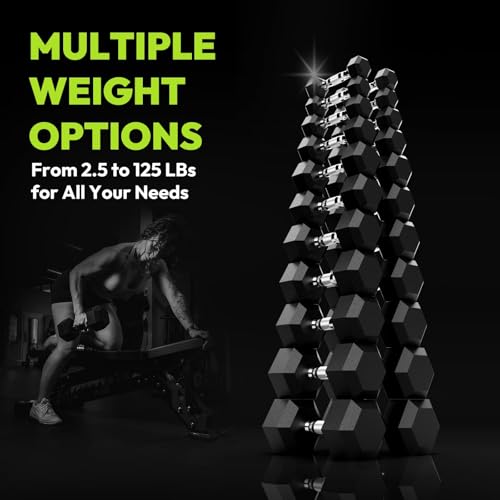 Hex Dumbbell Sets, 90-640 lb Rubber Encased Exercise & Fitness Dumbbells Set, Hand Weight for Strength Training, Weight Dumbbells - size: 150 lb set (pair of 10, 12.5, 15, 17.5, 20)