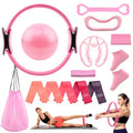 Pilates Essentials Kit for Women, 14 Pcs Home Workout Equipment with Pilates Circle Ball Ring Set Resistance Bands and Anti Slip Sock, Yoga Pilate Essentials Accessories - color: Pink