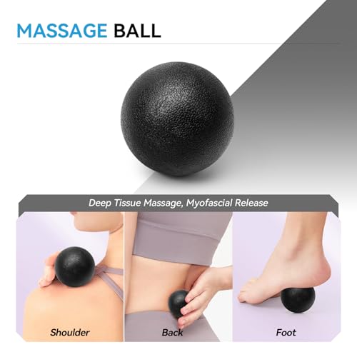 5 in 1 Foam Roller Set, High Density Patented Exercise Roller | Deep Tissue Massage Roller Stick, Massage Ball, Resistance Band for Pilates, Yoga, Whole Body Fitness Exercise, Black - color: Black