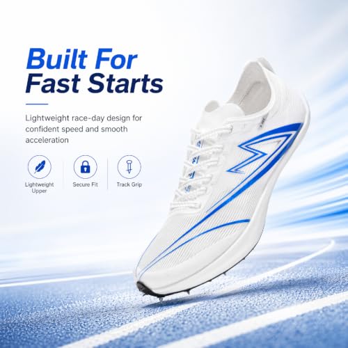 Track and Field Shoes Men Women Kids Spikes Sneakers Full-Length Carbon Plate Track Race Jumping Sneakers Girls Professional Running Track Spikes Shoes Boys - color: White, size: 10.5