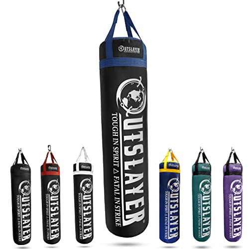 Outslayer 100 lbs Filled Heavy Bag | Custom Colors for Boxing, Kickboxing, Taekwondo & MMA Training | Made in USA - color: Black/Blue, style: With Bottom D-Ring