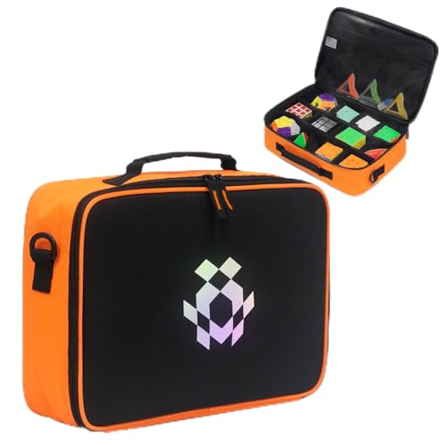 Speed Cube Storage for Different Types Cube Fidget Toy, Soft Carrying Rubix Case, Portable Travel Fidget Toy Holder Carrying Bag for Brain Teaser Game with Inner Mesh Pocket, One-Shoulder - color: Black & Bright orange