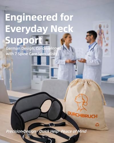 Durchbruch Neck Stretcher Hammock for Neck Pain Relief & Tension, 3-Level Adjustable Cervical Traction Device with Removable Cushions, Silicone Protectors, Eye Mask, Earplugs & Storage Bag