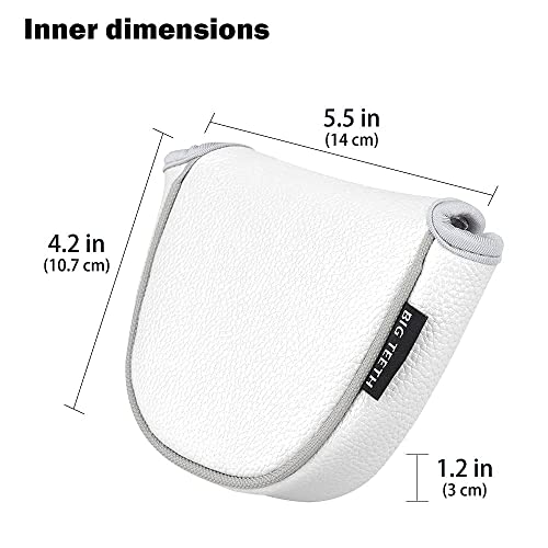 BigTeeth Golf Mallet Putter Head Cover Golf Club Protector Fit for Odessey Backstryke Centre Shaft Putter - color: White